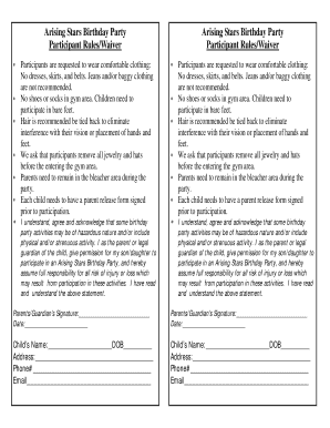 Arising Stars Birthday Party Waiver