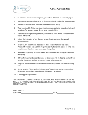 Pilates Class Guidelines Agreement