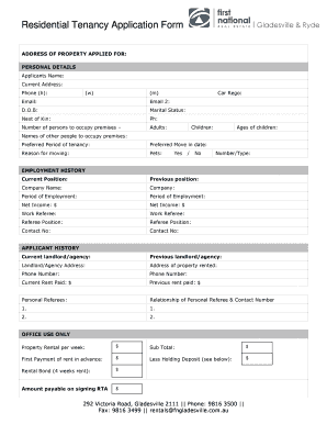 Residential Tenancy Application Form