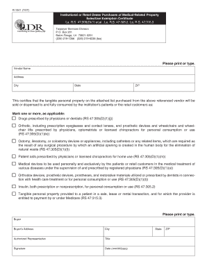 Louisiana Sales Tax Exemption Certificate for Medical Property
