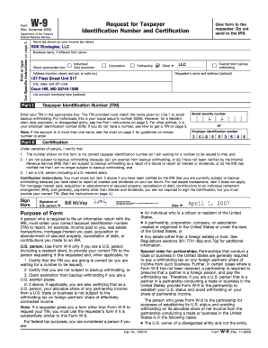 Form W-9 Request for Taxpayer Identification Number and Certification