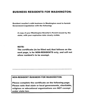 Washington State Sales Tax Exemption Certificate