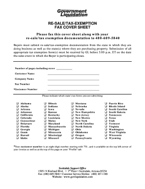 Resale Tax Exemption Fax Cover Sheet