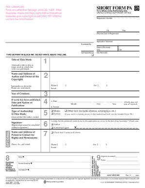 Short Form PA for Performing Arts Copyright