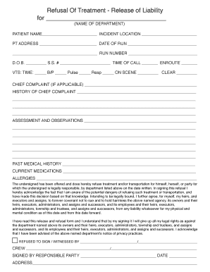 Refusal of Treatment Release of Liability