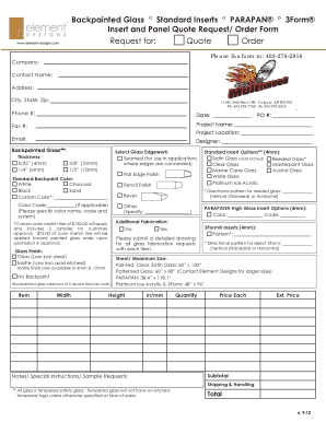 Backpainted Glass Insert and Panel Quote Request Form