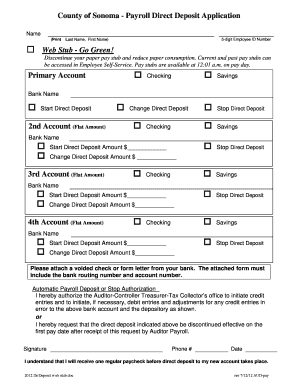County of Sonoma Payroll Direct Deposit Application