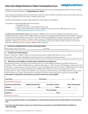 Weight Watchers Online Participation Renewal Form