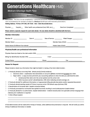 Generations Medicare Claim Reconsideration Request Form
