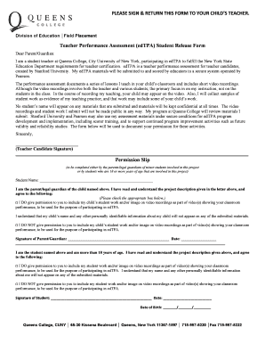 Teacher Performance Assessment Student Release Form