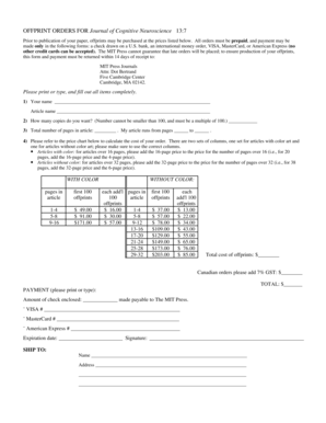 Journal of Cognitive Neuroscience Offprint Order Form