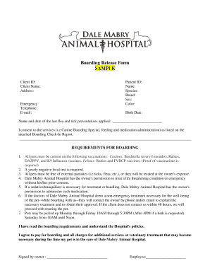 Pet Boarding Release Form