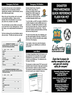 Emergency Pet Cards and Shelters
