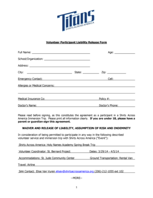 Volunteer Participant Liability Release Form