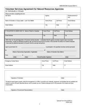 Volunteer Services Agreement for Natural Resources Agencies