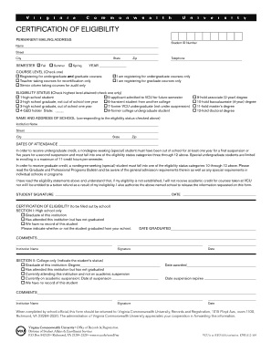 Certification of Eligibility for VCU
