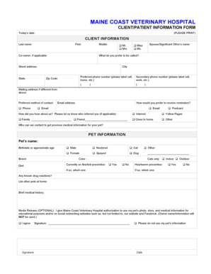 Maine Coast Veterinary Hospital Client Information Form