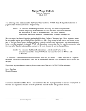 Wayne Water Districts Notice to Customers