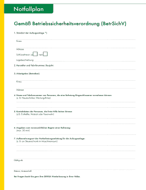 German Elevator Emergency Plan Form