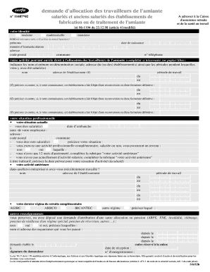 Cerfa Demande d'allocation des travailleurs de l'amiante