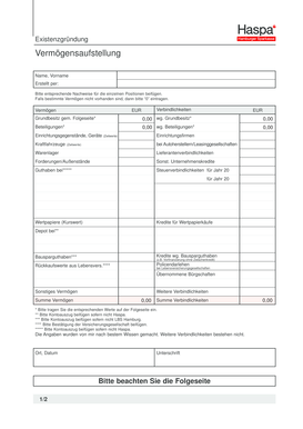 Vermögensaufstellung