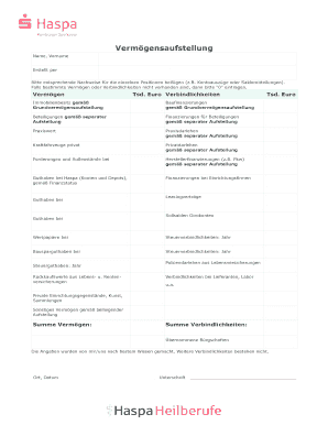Vermögensaufstellung