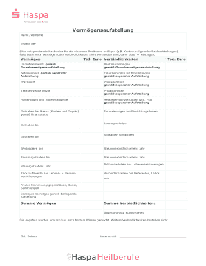 Vermögensaufstellung