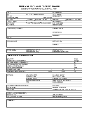 Cooling Tower Inquiry Transmittal Form