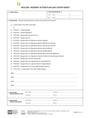 Incident Action Plan Cover Sheet