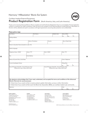 Cochlear Implant Product Registration Form