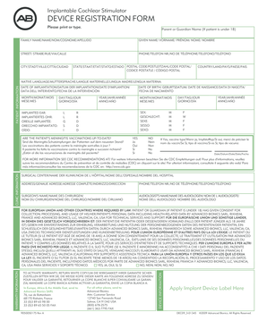Cochlear Implant Device Registration Form