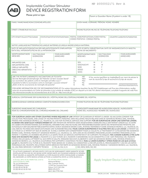 Cochlear Implant Device Registration Form