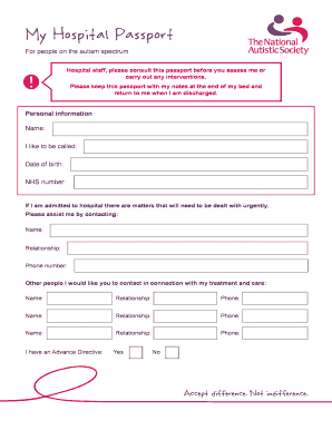 Hospital Passport for Autism Spectrum