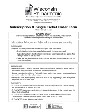 Wisconsin Philharmonic Subscription Order Form