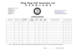 Golf Score Summary Form