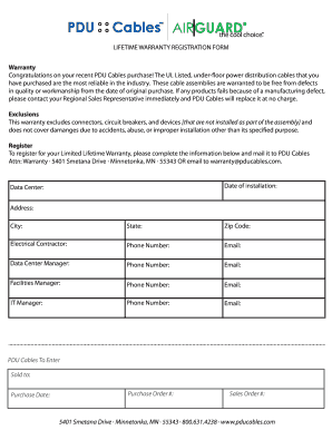PDU Cables Lifetime Warranty Registration Form