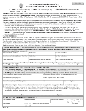 San Bernardino County Certified Copy Application