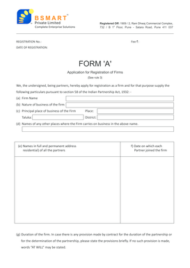 Application for Registration of Firms