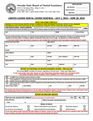 Nevada Dental License Renewal Form