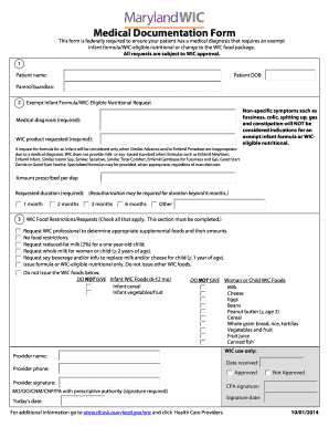 WIC Exempt Infant Formula Request Form