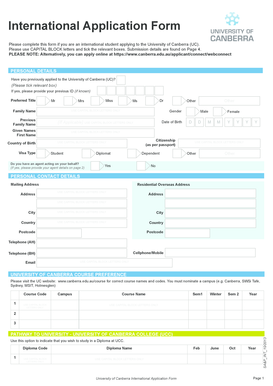 University of Canberra International Application Form