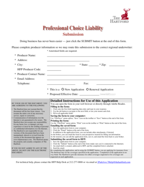 The Hartford Professional Choice Liability Policy Application