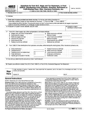 IRS Form 4852 Substitute for W-2 or 1099-R