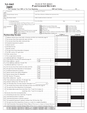 New Jersey Partnership Tax Return Form NJ-1065