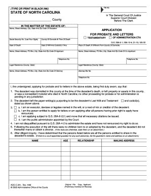 North Carolina Probate Application