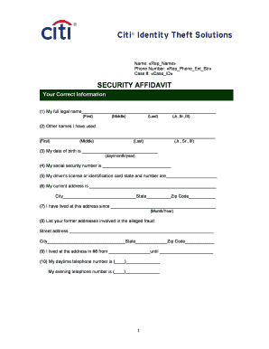 Security Affidavit for Identity Theft