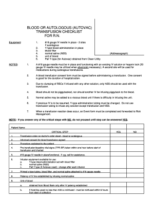 Blood Transfusion Checklist