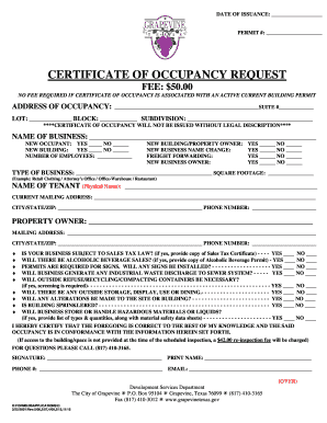 Certificate of Occupancy Request