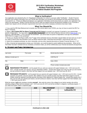 2013-2014 Verification Worksheet