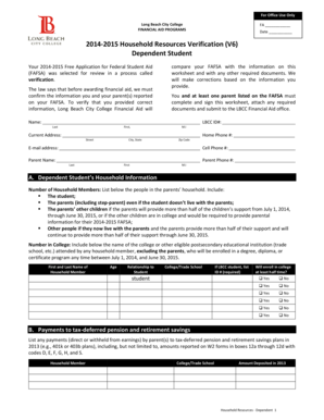 2014-2015 Household Resources Verification Form